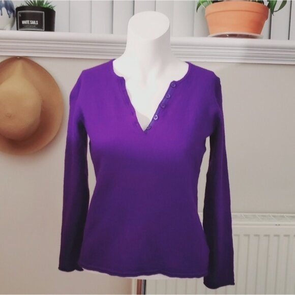 Vintage style Ellen Tracy 100٪ Extra Fine Merino Wool Purple Knit Sweater - Picture 2 of 14